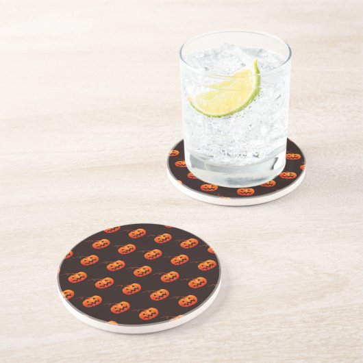 Dessous De Verre En Grès Citrouilles d'Halloween, Citrouilles Orange Farce (Côté)