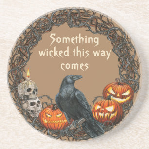 Dessous De Verre En Grès Citrouilles & Raven Halloween Wreath
