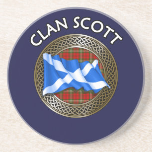 Dessous De Verre En Grès Clan Scott Tartan Knot & Drapeau