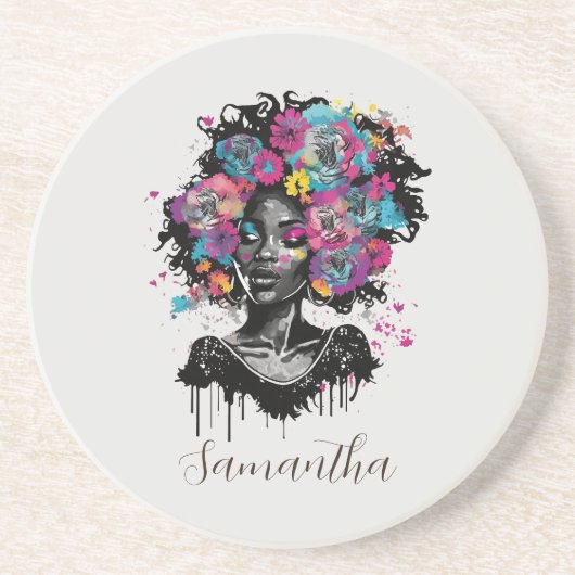 Dessous De Verre En Grès Classe Florale Afro Femme (Devant)