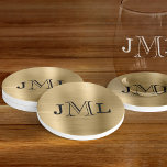 Dessous De Verre En Grès Classy Elegant 3 Lettres Monogramme Or Brossé<br><div class="desc">Ce dessous de verre en grès possède un élégant monogramme moderne de trois lettres en noir sur or métallique brossé.</div>