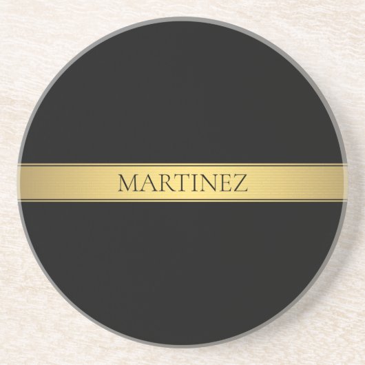 Dessous De Verre En Grès Classy Faux Gold Stripe & Black Arrière - plan ou (Devant)