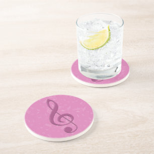 Dessous De Verre En Grès Clef rose et notes musicales