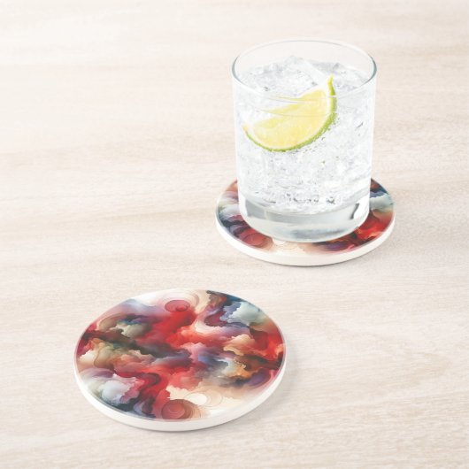 Dessous De Verre En Grès Cloud d'aquarelle Abstraite de Garnet Red Smokey (Côté)