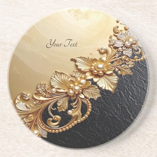 Dessous De Verre En Grès Coaster en grès avec embellissements floraux dorés (Devant)