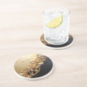 Dessous De Verre En Grès Coaster en grès avec embellissements floraux dorés (Côté)