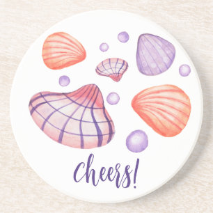 Dessous De Verre En Grès Coasters en grès rondes Coquillages à l'aquarelle