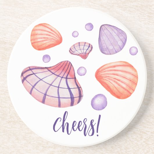 Dessous De Verre En Grès Coasters en grès rondes Coquillages à l'aquarelle (Devant)
