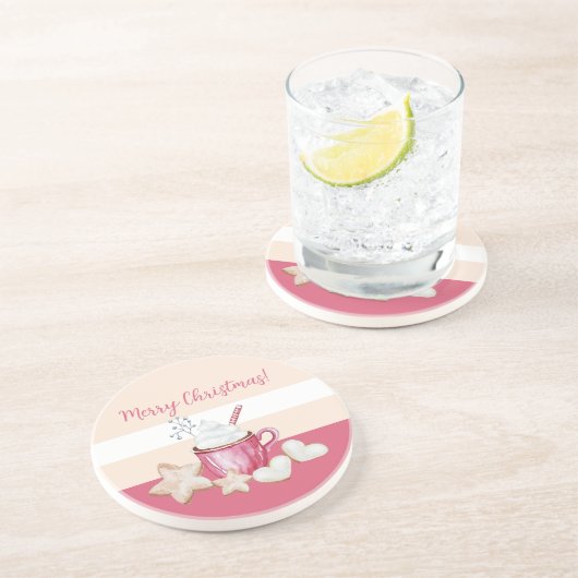 Dessous De Verre En Grès Coca Chaud De Noël Et Cookies Aquarelle (Côté)