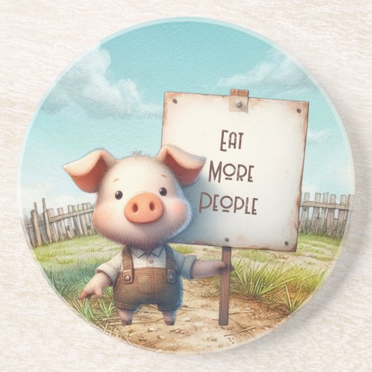 Dessous De Verre En Grès Cochon - Mangez plus de gens (Devant)
