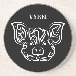 Dessous De Verre En Grès Cochon tribal noir et blanc