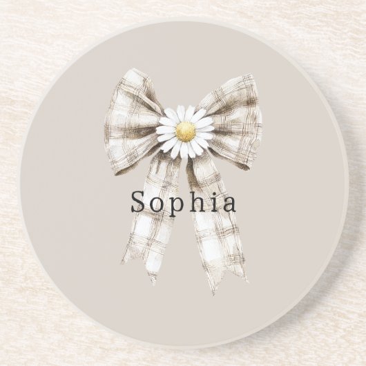 Dessous De Verre En Grès Cocoa Cream White Bow Daisy Flowers   (Devant)