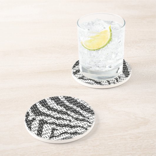 Dessous De Verre En Grès Code binaire Zebra noir et blanc (Côté)