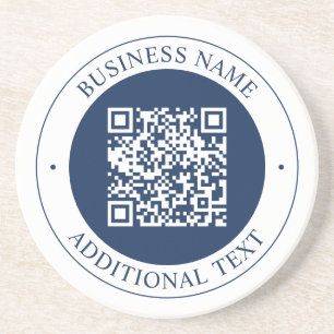 Dessous De Verre En Grès Code QR personnalisable & Texte Bleu marine fonc