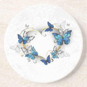 Dessous De Verre En Grès Coeur bijoux avec papillons Morpho