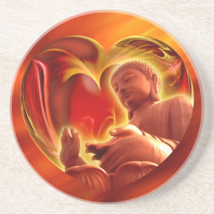 Dessous De Verre En Grès Coeur BUDDHA feu rouge