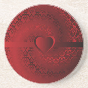 Dessous De Verre En Grès Coeur damassé rouge
