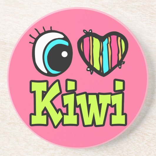 Dessous De Verre En Grès Coeur des yeux lumineux J'aime Kiwi (Devant)