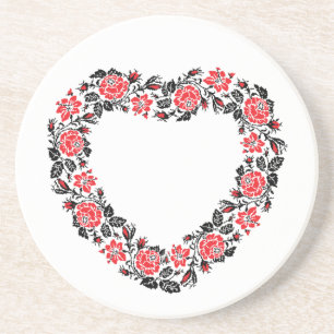 Dessous De Verre En Grès Coeur d'origine des fleurs de roses rouges de poin