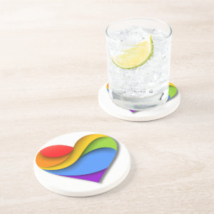 Dessous De Verre En Grès Coeur en forme de SlipperyJoe arc-en-ciel rouge or