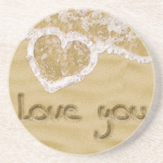 Dessous De Verre En Grès Coeur "Love you" écrit dans Sable (Devant)
