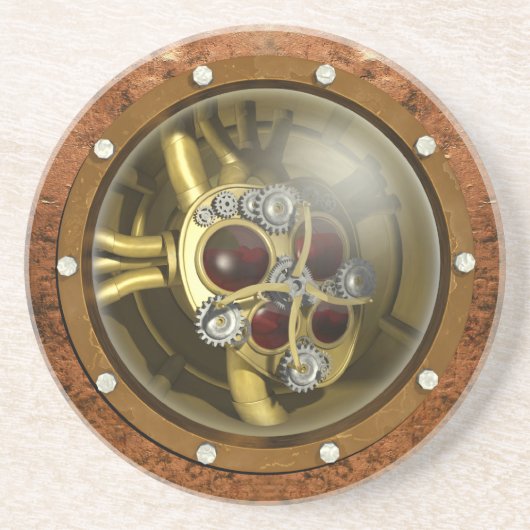 Dessous De Verre En Grès Coeur mécanique de Steampunk (Devant)