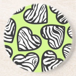 Dessous De Verre En Grès Coeur mignon vert citron noir blanc zèbre motif