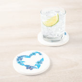 Dessous De Verre En Grès Coeur papillon bleu floral (Côté)