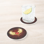 Dessous De Verre En Grès Coeur rouge avec ailes d'or (Côté)