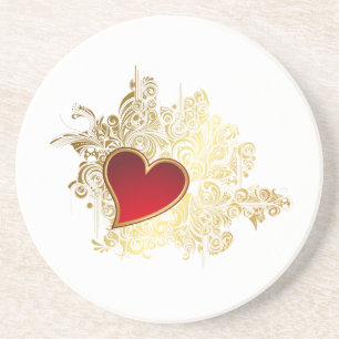 Dessous De Verre En Grès Coeur rouge sur Gold Filigree