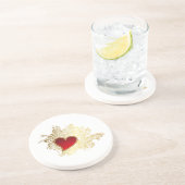 Dessous De Verre En Grès Coeur rouge sur Gold Filigree (Côté)