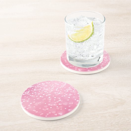 Dessous De Verre En Grès Cœurs blancs roses Anniversaire (Côté)