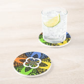 Dessous De Verre En Grès Coeurs bleu vert jaune Iridescente (Côté)