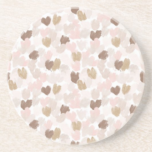 Dessous De Verre En Grès Cœurs Crème Rose Marron (Devant)