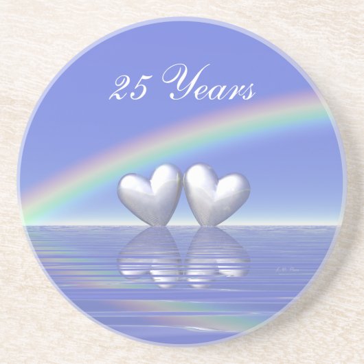 Dessous De Verre En Grès Coeurs d'argent du 25e anniversaire (Devant)