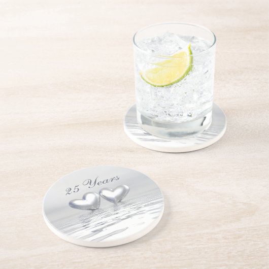Dessous De Verre En Grès Coeurs de l'anniversaire d'argent (Côté)
