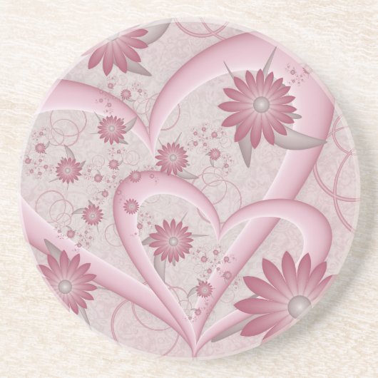 Dessous De Verre En Grès Cœurs et fleurs abstraits roses Amour Art fractal (Devant)