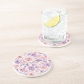 Dessous De Verre En Grès Cœurs Fleurs Rose Violet (Côté)