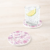 Dessous De Verre En Grès Cœurs Fleurs Roses Violettes (Côté)