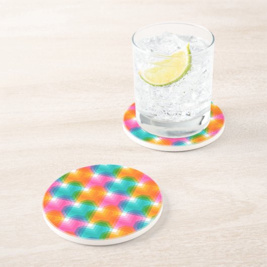 Dessous De Verre En Grès Coeurs géométriques en couleurs psychédéliques (1) (Côté)