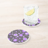 Dessous De Verre En Grès Coeurs gris violet blanc et fleurs florales (Côté)