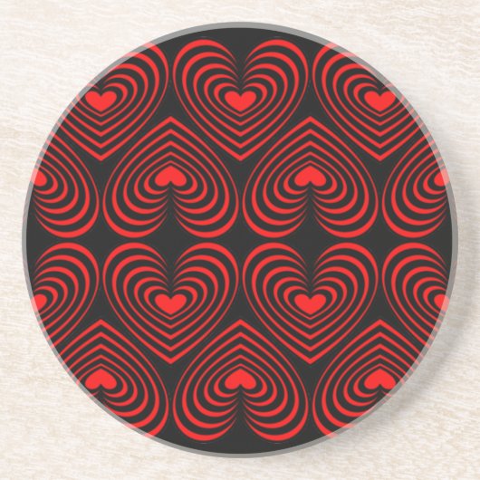 Dessous De Verre En Grès Coeurs noirs et rouges (Devant)