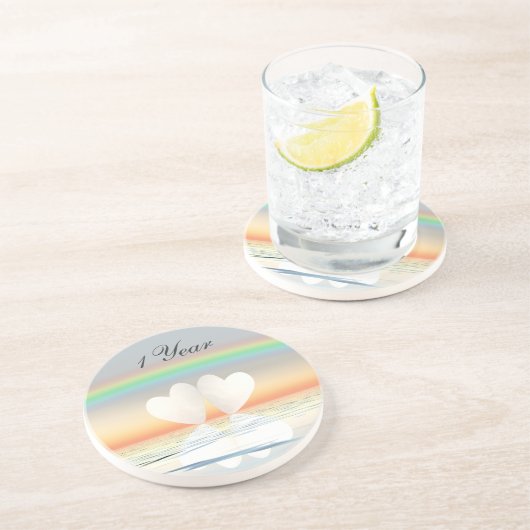 Dessous De Verre En Grès Coeurs papier du 1er anniversaire (Côté)