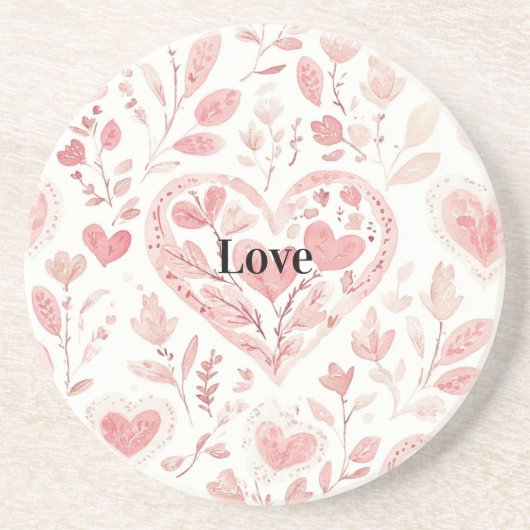Dessous De Verre En Grès Cœurs roses Amour floral (Devant)