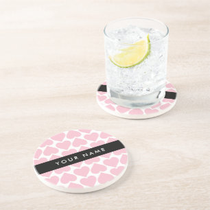 Dessous De Verre En Grès Coeurs roses, Romantique, Votre Nom, Personnaliser