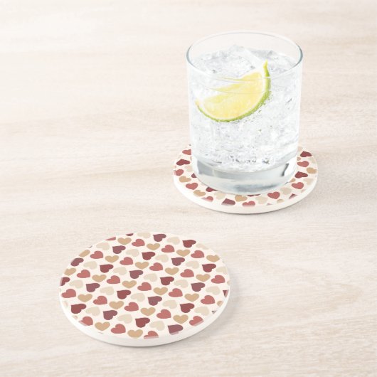 Dessous De Verre En Grès Cœurs rouges or crème (Côté)