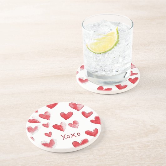 Dessous De Verre En Grès Coeurs rouges XOXO Love (Côté)