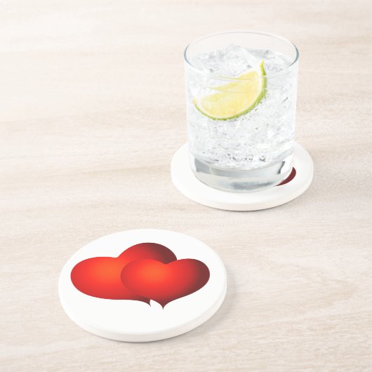 Dessous De Verre En Grès Coeurs satinés rouges (Côté)