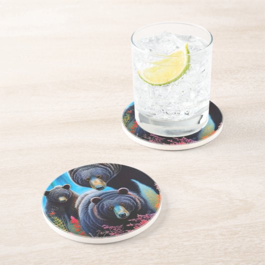 Dessous De Verre En Grès Collage de la famille de l'ours (Côté)