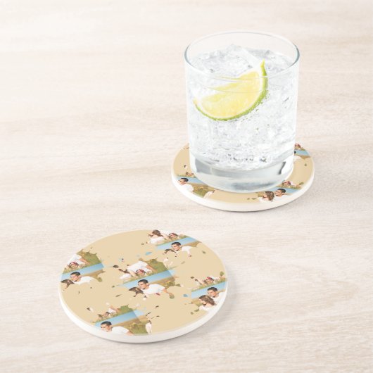 Dessous De Verre En Grès Collage photo en cercle personnalisé simple et élé (Côté)